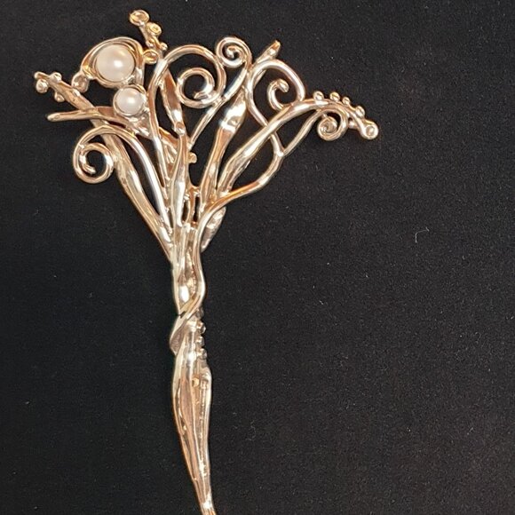 Vintage Hagit Gorali Freshwater Pearl 925 Sterling Silver Statement Brooch - Picture 1 of 14
